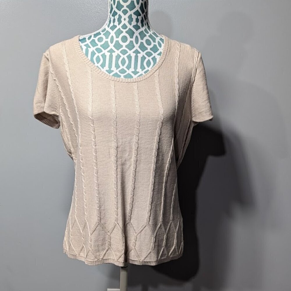 Evan-Picone Textured Beige Short Sleeve Sweater Top Size XL